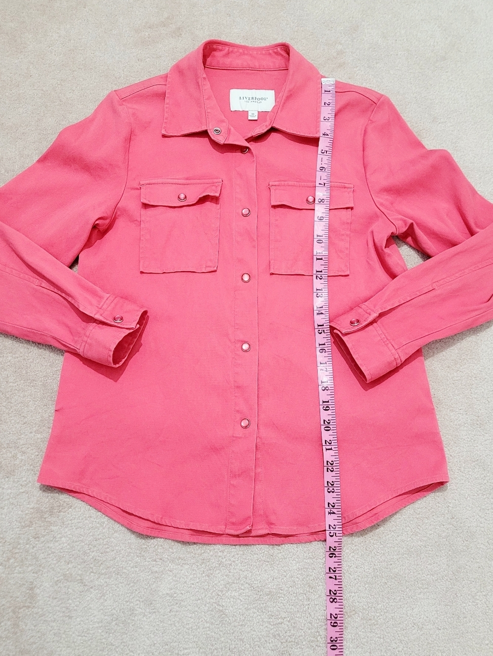 Liverpool Pink Shacket Size XS Lightweight Pearl Snap Front Shirt Jacket Casual - Picture 13 of 14